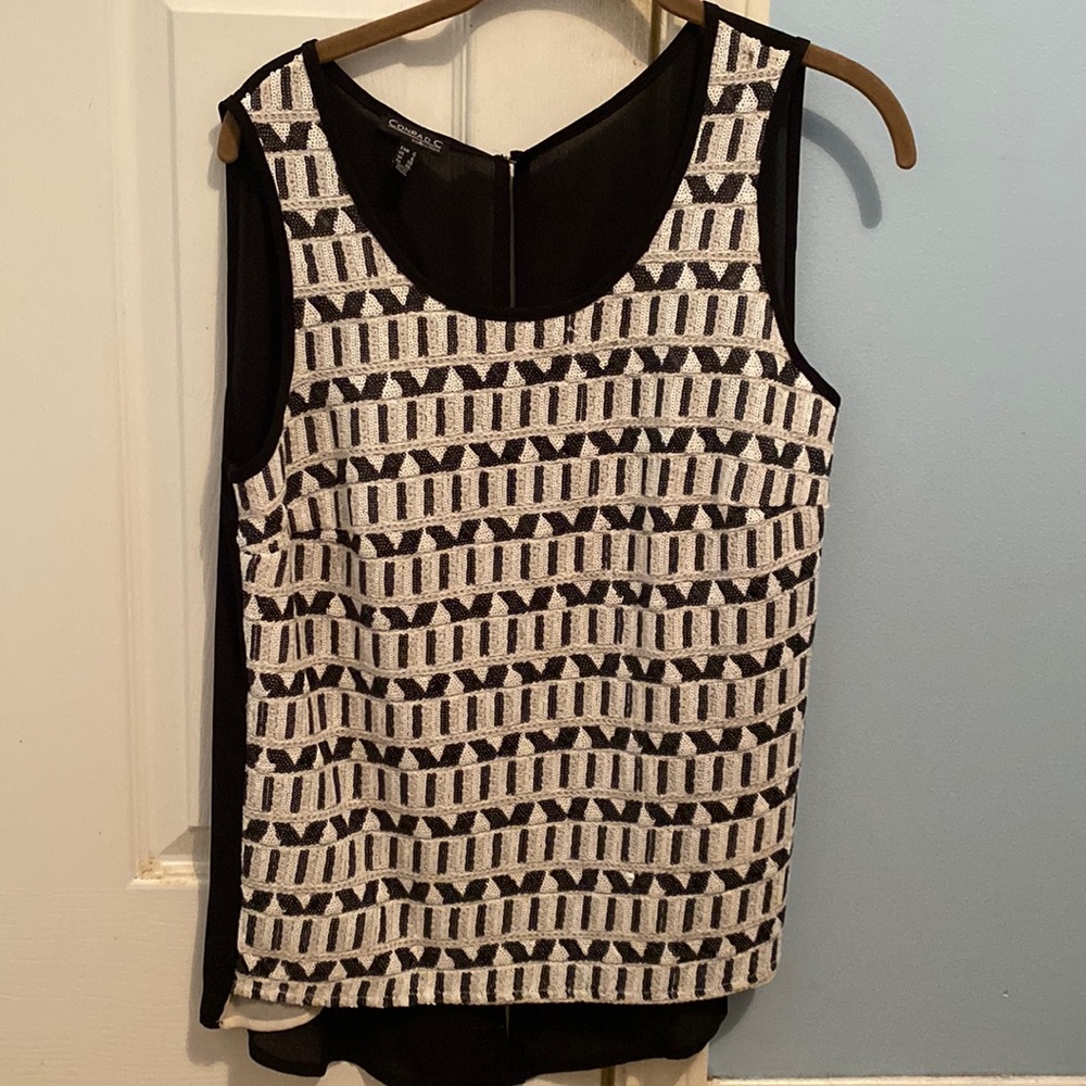 Conrad c collection black and white sequins tank top